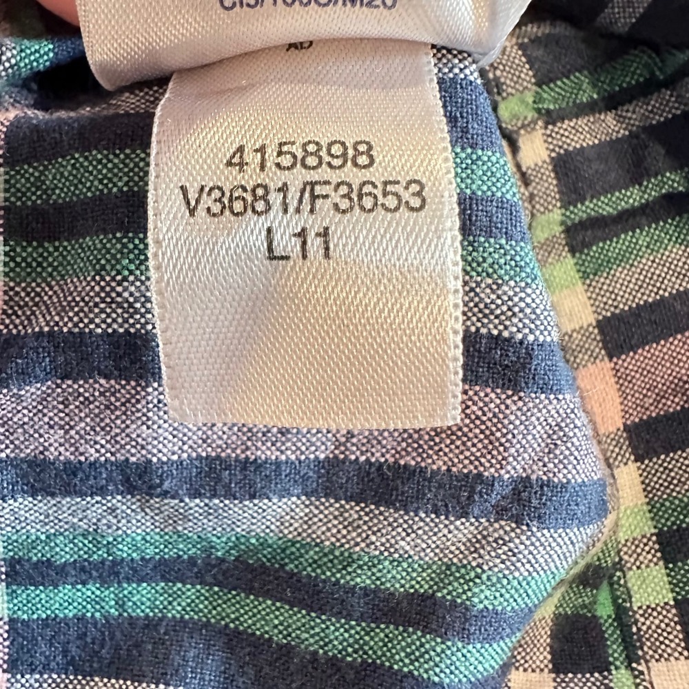 Lands' End Shirt Dress Women 14P Blue Green Plaid Cotton Drawstring Waist Pocket - Picture 5 of 11